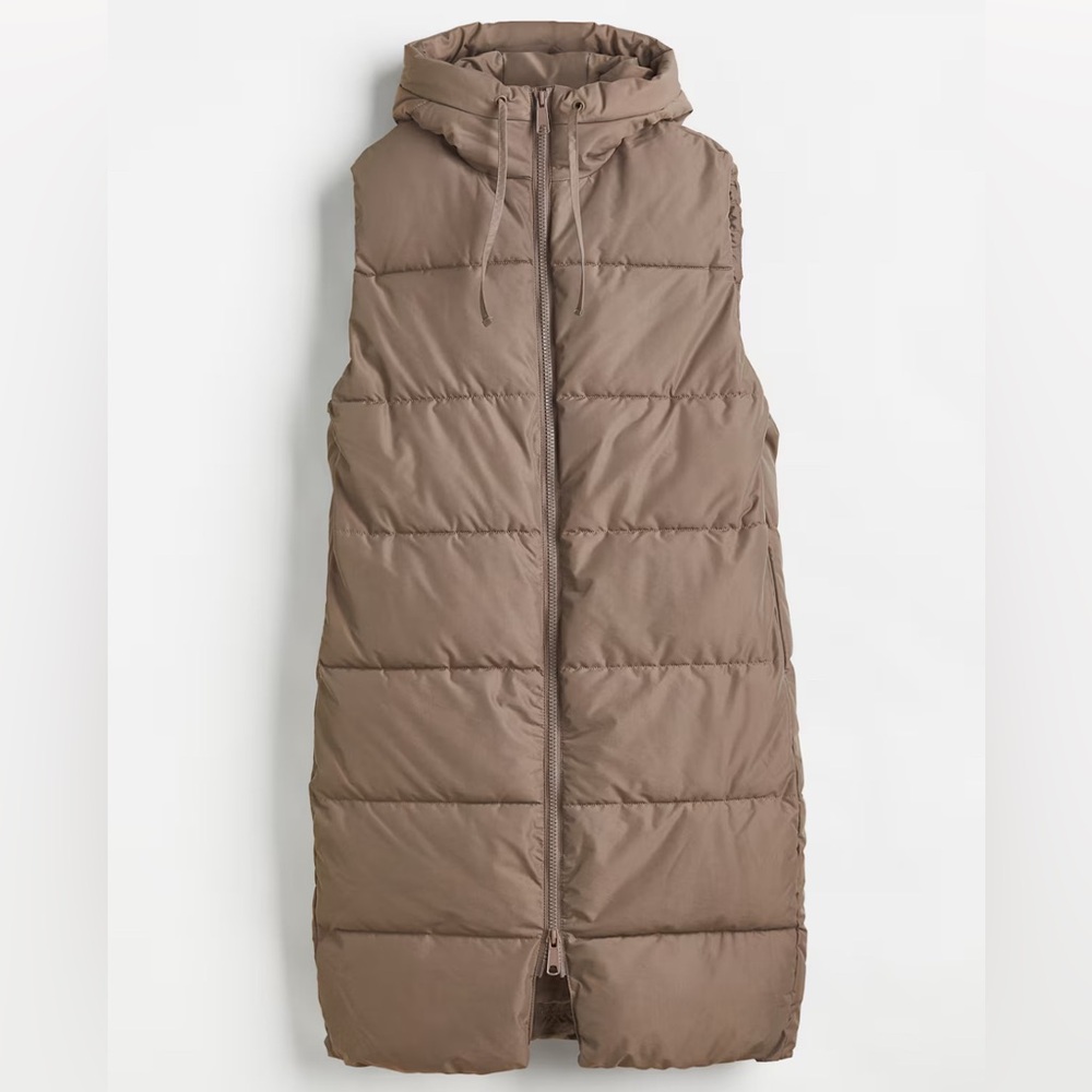 🧥 H&M Hooded Puffer Vest - Taupe - Small 🤎